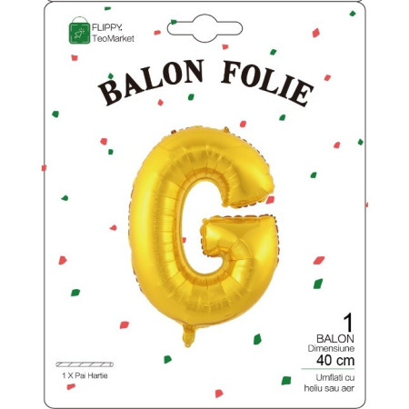Balon Folie Metalizata Litera G, Cyrax, 40 cm, Umflati cu Heliu sau Aer, Ambalaj Individual, Pai inclus, Auriu