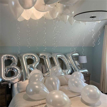 Set Baloane din Folie Metalizata, Cyrax, Model Scris Bride, Litere de 40 cm, Tema Iubire, Baloane Party, Ambalaj Individual, Pai Inclus, Umflare cu Aer sau Heliu, Argintiu