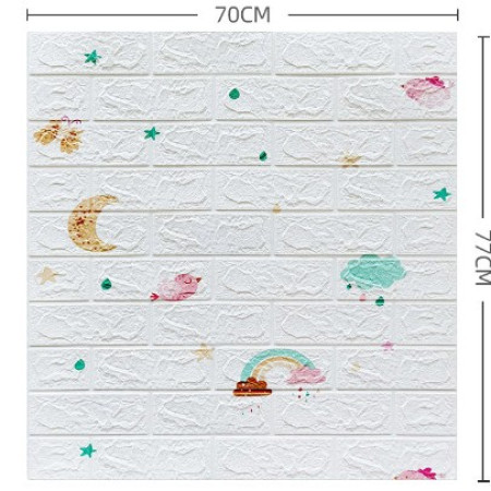 Set 10 Placi Tapet 3D,  70 x 77 cm, Grosime 3 mm, din Polietilena, Tip Caramida, Model Curcubeu, Suprafata acoperita 5.3 mp, Alb