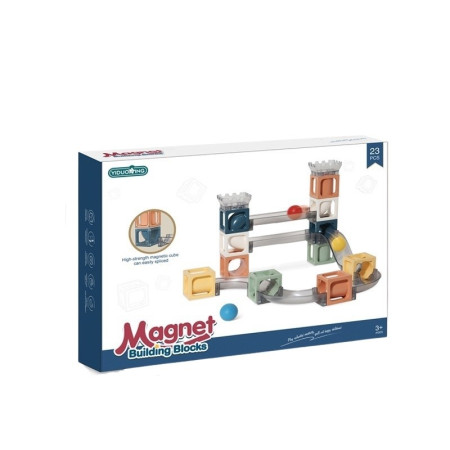 Set piese magnetice de constructie, Cyrax, Cu tobogane si bile, 23 piese, Multicolor
