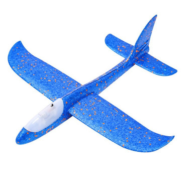 Avion planor din polistiren in punga , lungime 47 cm, cu lumini pe toata lungimea, Albastru , Cyrax