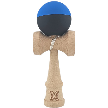 Kendama X Originala, Profesionala, Cyrax, din Lemn, Rubber Grip, 18 cm, Albastru/Negru