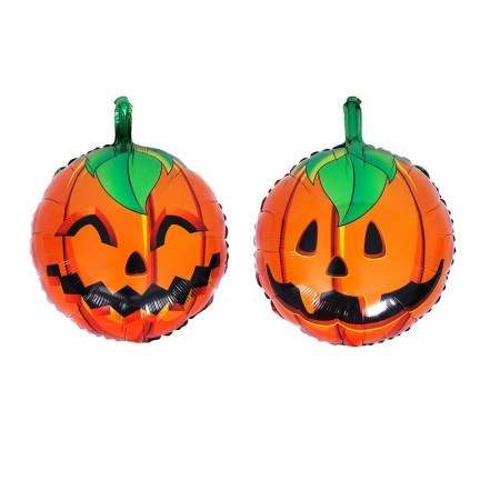 Set 5 Baloane din Folie Metalizata, Cyrax, Figurine, Tema Halloween, Pai Inclus, Ambalaj Individual, Umflare cu Aer sau Heliu, Figurina Dovleac si Pisica 90x60 cm, Stelute si Cerculete 45 cm, Portocaliu-Negru
