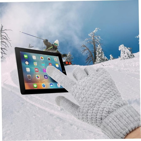 Manusi de Dama,  Functie Touchscreen (ecran tactil), Material Acril Tricotat, Manseta Elastica, Interior Catifelat, Marime Universala, Gri