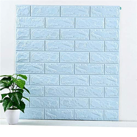 Set 10 Placi de Tapet,  Autoadezive, 70 x 77 cm, 3.5 mm Grosime, Suprafata Acoperita 5.3 mp, din PVC, Model Caramida, Albastru Deschis