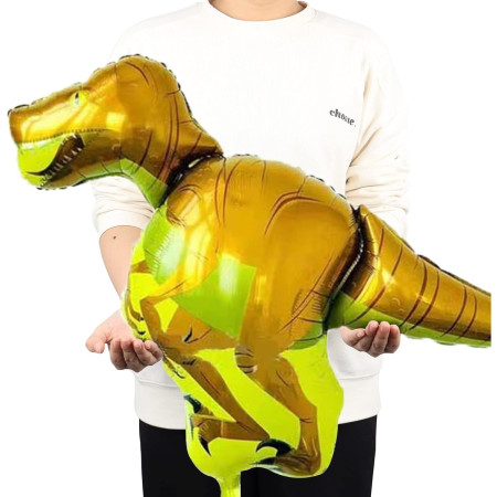 Balon din Folie Metalizata, Cyrax, Mini Figurine Dinozauri, Model Velociraptor, Tematica Aniversare, 48x43 cm, Ambalaj Individual, Pai Inclus, Umflare cu Aer sau Heliu, Multicolor