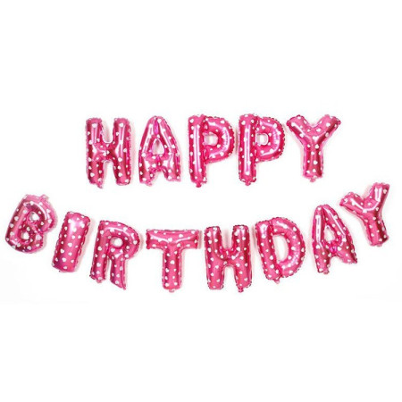 Set 13 Baloane Folie, Cyrax, Tip Ghirlanda, Model Happy Birthday, 40 cm, Roz
