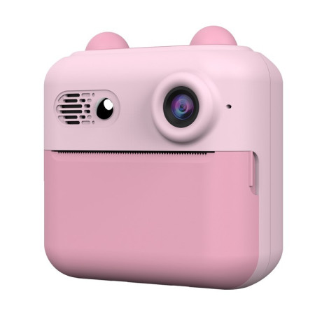 Set Camera Instantanee pentru Copii, Cyrax, Ecran HD 2.4'', 24MP, 720P Video, 1200 mAh, cu Functie de Printare Alb-Negru, cablu USB-C, Bluetooth, Compatibil iOS/Android, Imprimare APP, Roz