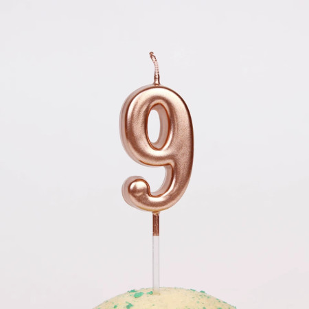 Lumanare de Tort, Cyrax, Model Cifra 9, Party, 4.5 x 2.5 cm, din Parafina, Rose Gold
