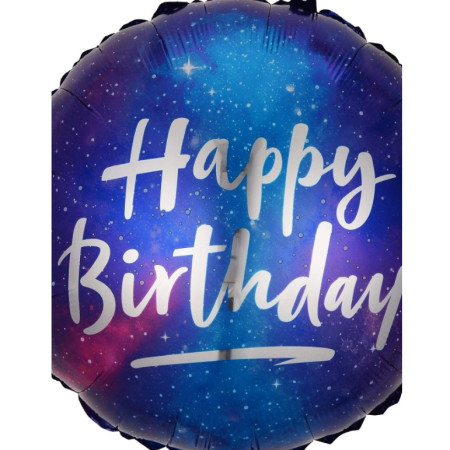 Balon din Folie Metalizata, Cyrax, Mini Figurina Rotunda, Model Cer Instelat, Happy Birthday, Tematica Aniversare, 45 cm, Ambalaj Individual, Pai Inclus, Umflare cu Aer sau Heliu, Multicolor