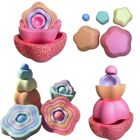 Jucarie Senzoriala de Echilibru, Cyrax, Tip Stepping Stones, 5 Piese, din Spuma, pentru Miscare, Sarituri, Prindere, Diametru 28 cm, Model 4, Multicolor