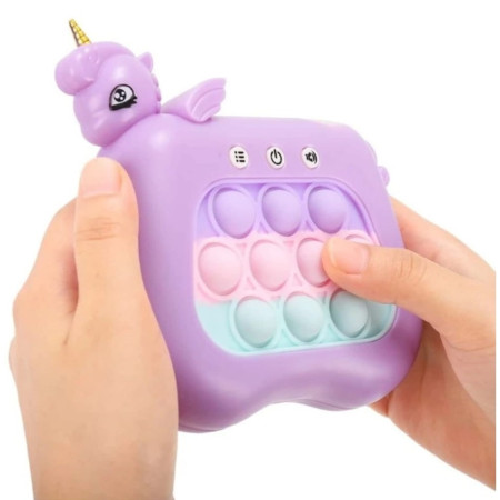 Jucarie Interactiva Pop It Whack A Mole, Cyrax, Tip Consola, Anti-Stres, 4 Moduri de Joc, din ABS si Silicon, +3 Ani, Model Unicorn, Mov