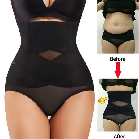 Lenjerie Modelatoare pentru Abdomen, Cyrax, cu Talie Inalta si Corset, Negru, Push-Up, Marimea M