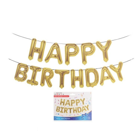 Set baloane folie Cyrax, Happy Birthday, 40 cm, auriu