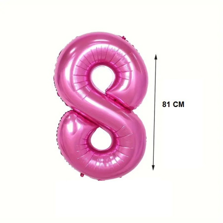 Balon din Folie Cyrax, Cifra 8, 81 cm, Pentru Aer sau Heliu, Bulk, Roz
