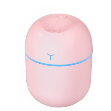 Mini Umidificator Portabil,  2 Moduri, Aromaterapie, Silentios, Lumina Ambientala, Incarcare USB, 220 ml, 8 x 8 x 10.3 cm, Roz