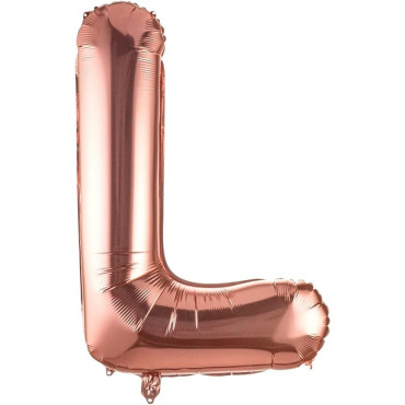 Balon Folie Metalizata Litera L, Cyrax, 100 cm, Umflati cu Heliu sau Aer, Ambalaj Individual, Pai inclus, Rose Gold