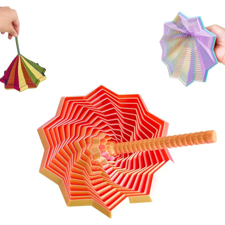 Jucarie Decompresie, Cyrax, Model Stea 3D, DuoChrome, Maner Spirala, Turn Magic Geometric, Multiple Forme, Anti-stress, 17 cm, Roz/Auriu