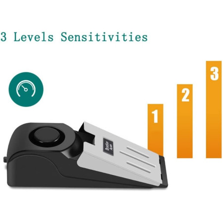 Opritor pentru Usa cu Alarma,  120DB, cu Baterii, cu 3 Trepte de Sensibilitate, Antialunecare, Buton ON-OFF, 14x4.5x4 cm, Negru