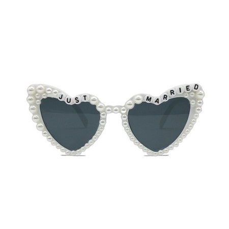 Ochelari Decorativi, Cyrax, Model Just Married, cu Perle, pentru Nunta, din PC, 15.3 x 5.7 x 14.5 cm, Alb