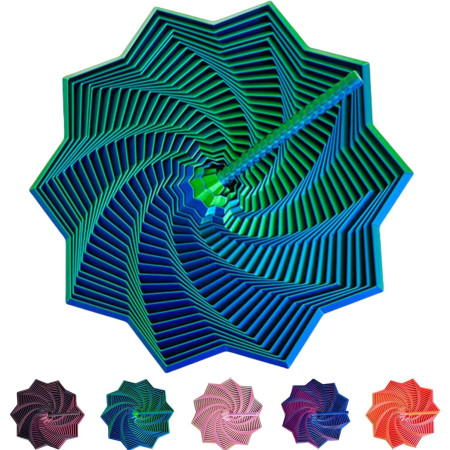 Jucarie Decompresie, Cyrax, Model Stea 3D, DuoChrome, Maner Spirala, Turn Magic Geometric, Multiple Forme, Anti-stress, 17 cm, Verde/Albastru