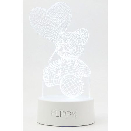 Lampa LED decorativa,  3D, Ursulet cu balon inima, cu telecomanda, doua moduri de alimentare USB si baterii, 20 cm inaltime, din material acril si lumina multicolora, alb