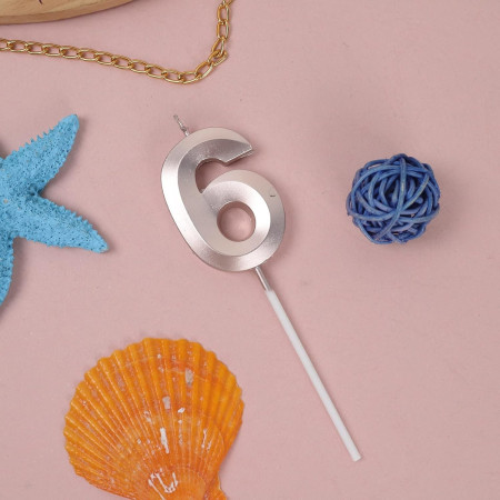 Lumanare Cifra 6, Cyrax, Model Diamond, 5 x 3.4 cm, Argintiu