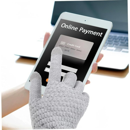 Manusi de Dama,  Functie Touchscreen (ecran tactil), Material Acril Tricotat, Manseta Elastica, Interior Catifelat, Marime Universala, Gri
