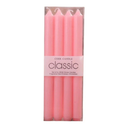 Set 4 Lumanari,  pentru Suport de Masa, Fara Miros si Fum, din Parafina, 2.2 x 25 cm, Roz