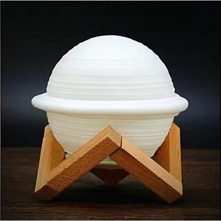 Lampa de Veghe,  Model Planeta Saturn, 3D, Lumina Alb Cald, Suport din Plastic, cu Baterii, 13 cm, Alb