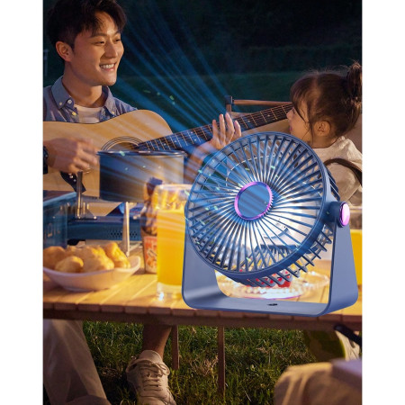 Ventilator 2in1,  de Masa/de Perete, Incarcare USB, 3.7 V, 4.5 W, 1200 mAh, 17.5 x 17 x 7.6 cm, Albastru Fumuriu
