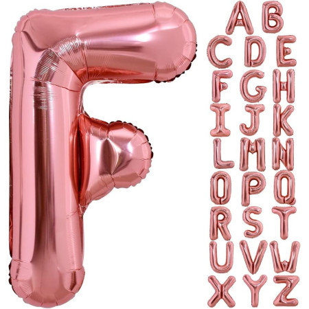 Balon Folie Metalizata Litera F, Cyrax, 100 cm, Umflati cu Heliu sau Aer, Ambalaj Individual, Pai inclus, Rose Gold