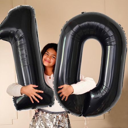 Balon din Folie Metalizata, Cyrax, Figurina Cifra, Tema Aniversare 100 cm, Ambalaj Individual, Pai inclus, Umflare cu Aer sau Heliu, Negru, Cifra 0