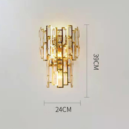 Lampa de Perete in Interior,  Lampa de Lux pentru Decor de Interior, Corp de Iluminat Tip aplica, din Inox Auriu si Cristal, Lumina Calda Rece Neutra, 39x24 cm, Ideal pentru Camere Mici si Medii, Auriu