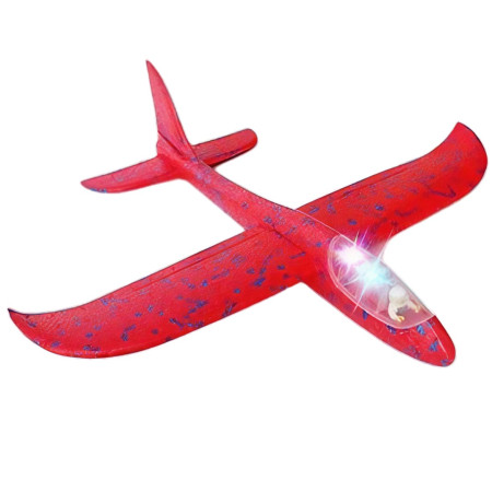Avion Planor cu Pilot, Cyrax, Din Polistiren, Cu Lumini in Cabina Pilotului, Lungime 47 cm, Rosu