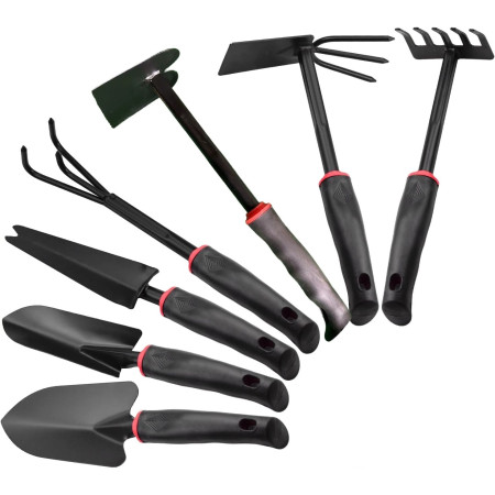 Set 7 Unelte de Gradina  pentru Plantare Prelucrare Sol si Ingrijire Plante, Material PVC si cardboard, 31.5 x 8 cm, negru