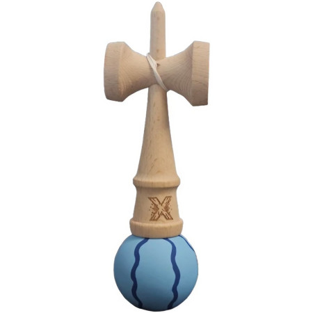 Kendama X Originala, Profesionala, Cyrax, Rubber Grip, din Lemn, 18 cm, Albastru deschis