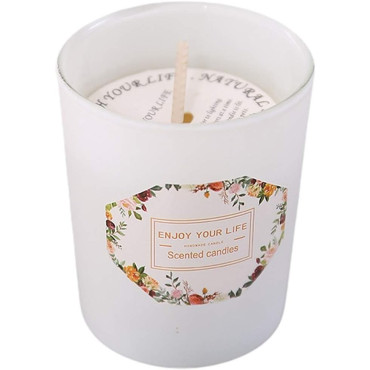 Lumanare Parfumata,  Model Pahar Alb Mat, Aroma de Ceai Verde si Floare de Portocal, din Ceara de Soia, 6.2 x 5.2 cm, Alb