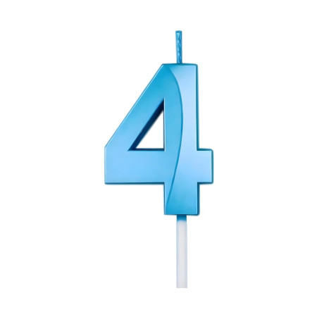 Lumanare Cifra 4, Cyrax, Model Diamond, 5 x 3.4 cm, Albastru