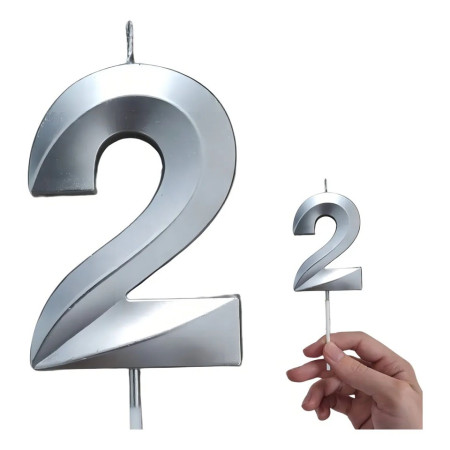 Lumanare Cifra 2, Cyrax, Model Diamond, 5 x 3.4 cm, Argintiu