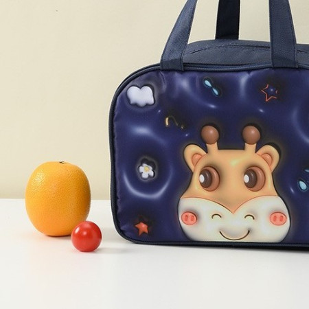 Geantă Frigorifică, Cyrax, cu Desene Animat 3D, Portabilă pentru Copii, de Prânz, din Pânză Oxford, 27.5x18x20 cm, Model Cerb, Albastru