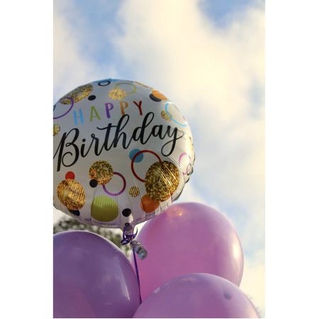 Balon din Folie Metalizata, Cyrax, Figurine, Model 6, Happy Birthday, Tematica Aniversare, 45 cm, Ambalaj Individual, Pai Inclus, Umflare cu Aer sau Heliu, Multicolor