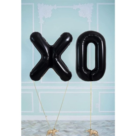 Balon Folie Metalizata Litera O, Cyrax, 40 cm, Umflati cu Heliu sau Aer, Ambalaj Individual, Pai inclus, Negru