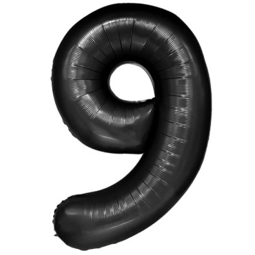 Balon din Folie Metalizata Cyrax, Figurina Cifra, Tema Aniversare 40 cm, Ambalaj Individual, Pai inclus, Umflare cu Aer sau Heliu, Negru, Cifra 9