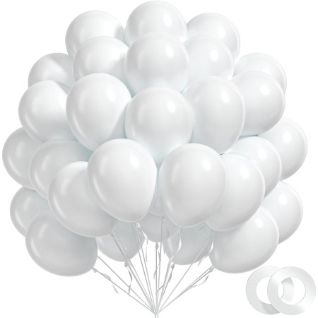 Set 10 Baloane din Latex Metalizate, Cyrax, Model Party, Alb, Argintiu, 23 cm, 2.2 g