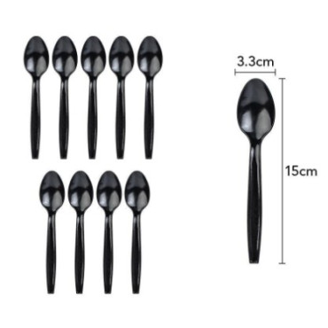 Cyrax Set 10 Linguri de unica folosinta 15 x 3.3 cm, negru