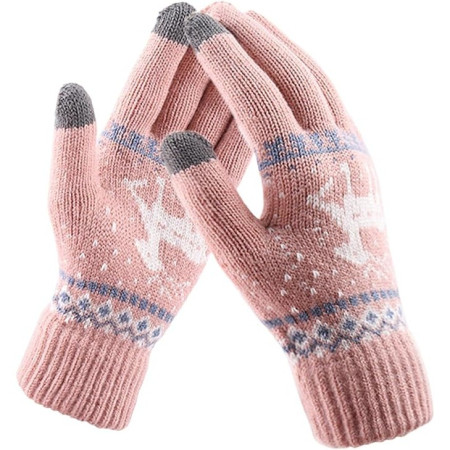Manusi de Dama,  Model Ren, Functie Touchscreen (ecran tactil), Material Acril Tricotat, Manseta Elastica, Interior Catifelat, Marime Universala, Roz