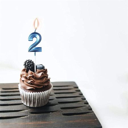 Lumanare Cifra 2, Cyrax, Model Diamond, 5 x 3.4 cm, Albastru