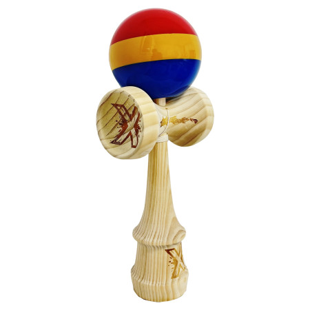 Kendama X Originala, Profesionala, Cyrax, SUPER BIG cu Cupe KING SIZE, Bila Super Sticky, Diametrul 17 cm, din Lemn, 52 x 20 cm, Multicolor