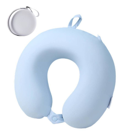 Perna de Calatorie in Forma de U,  Pentru Gat si Cap, Umplutura din Spuma cu Memorie, 30x30 cm, Sistem Prindere Capse, Cutie de Depozitare, Bleu